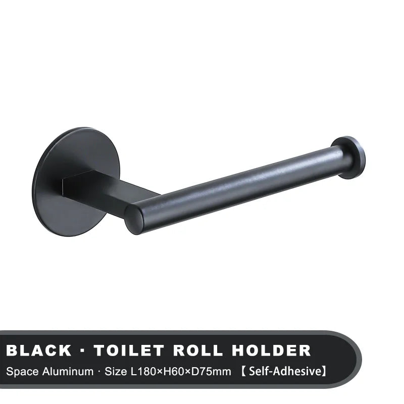 Black Adhesive Toilet Roll Holder