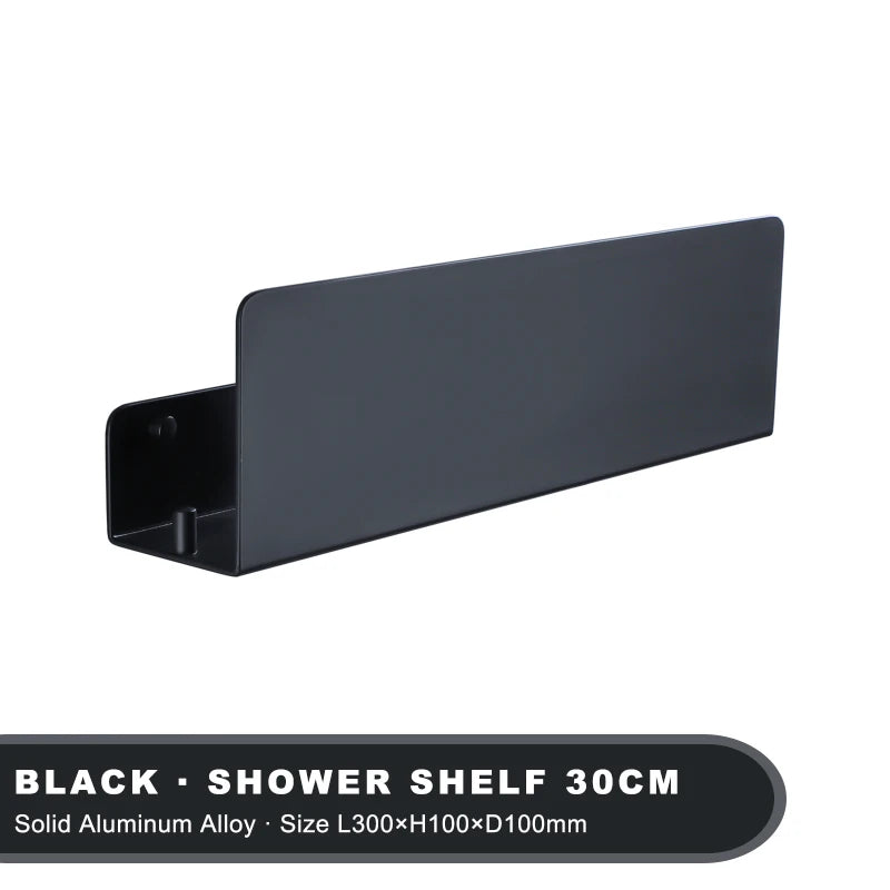 Black Bathroom Organiser Shelf With Hooks