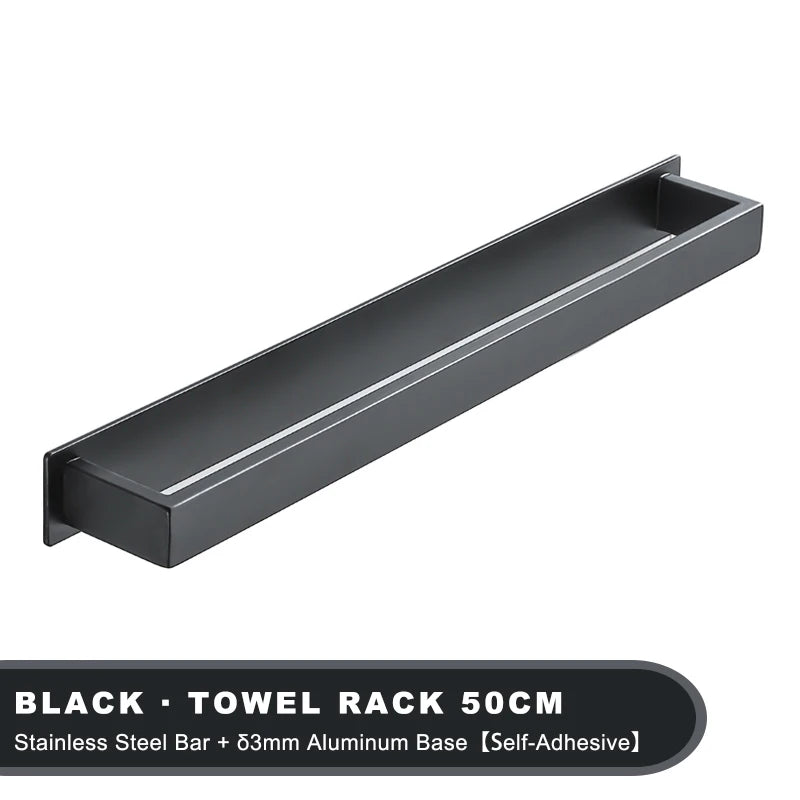 Black No-Drill Adhesive Towel Rack