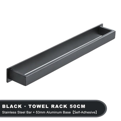 Black No-Drill Adhesive Towel Rack