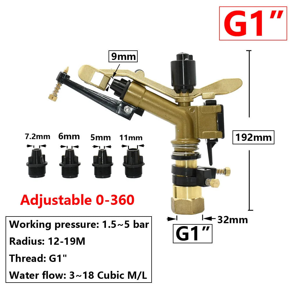 Metal Rain Gun Sprinkler 1/2-2" Female Thread