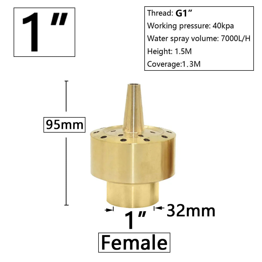 Brass Fountain Nozzle 1/4-1.5" Thread Decorative