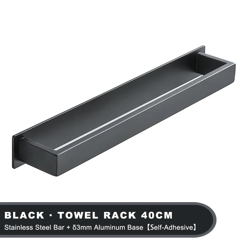 Black No-Drill Adhesive Towel Rack