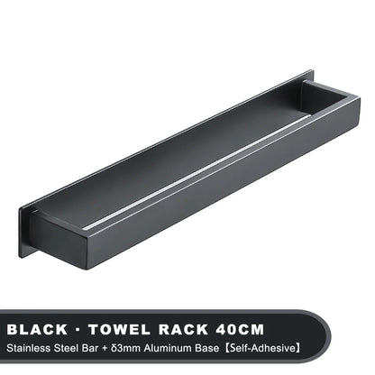 Black No-Drill Adhesive Towel Rack
