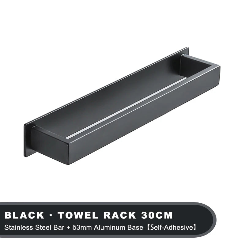 Black No-Drill Adhesive Towel Rack