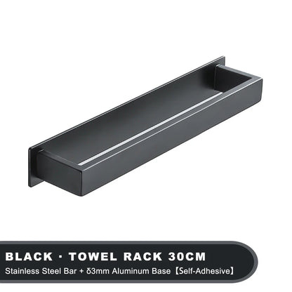 Black No-Drill Adhesive Towel Rack