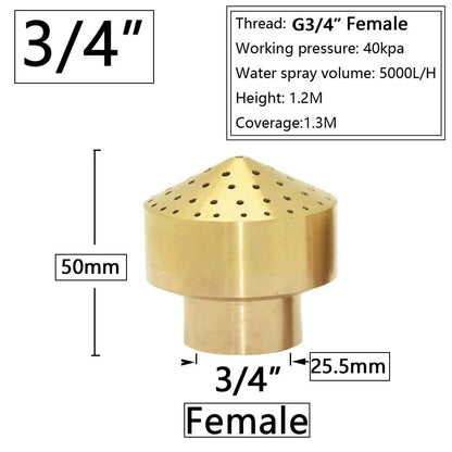 Brass Fountain Nozzle 1/4-1.5" Thread Decorative