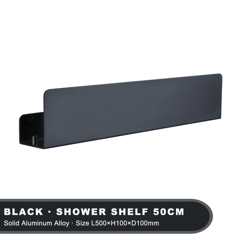 Black Bathroom Organiser Shelf With Hooks