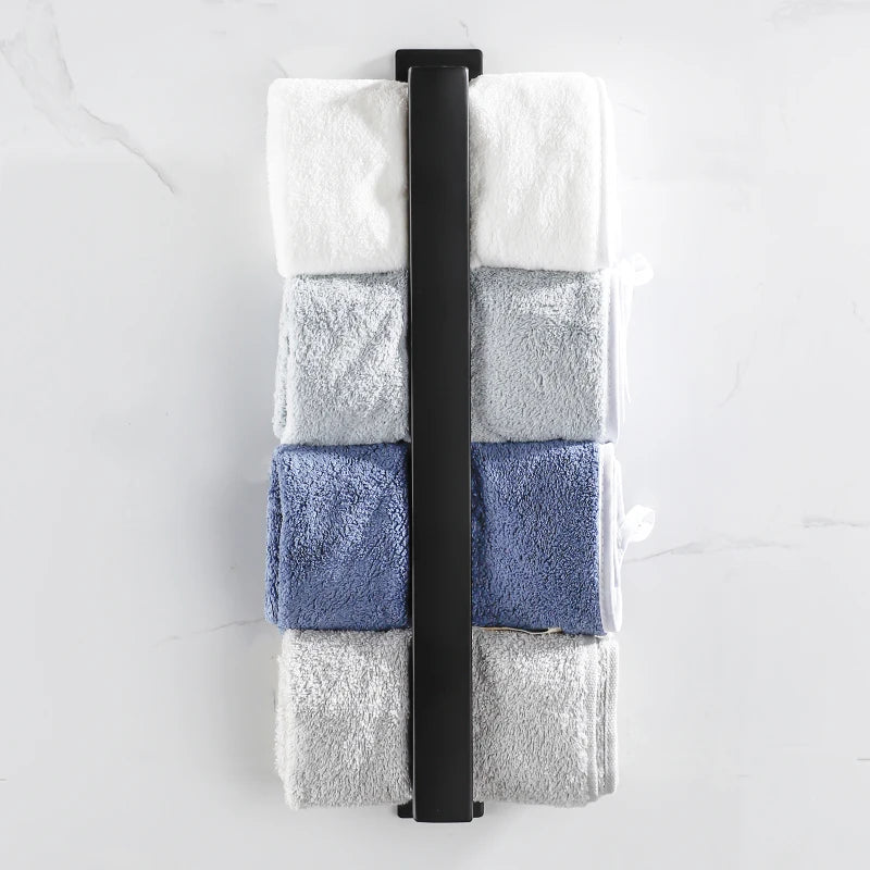 Black No-Drill Adhesive Towel Rack