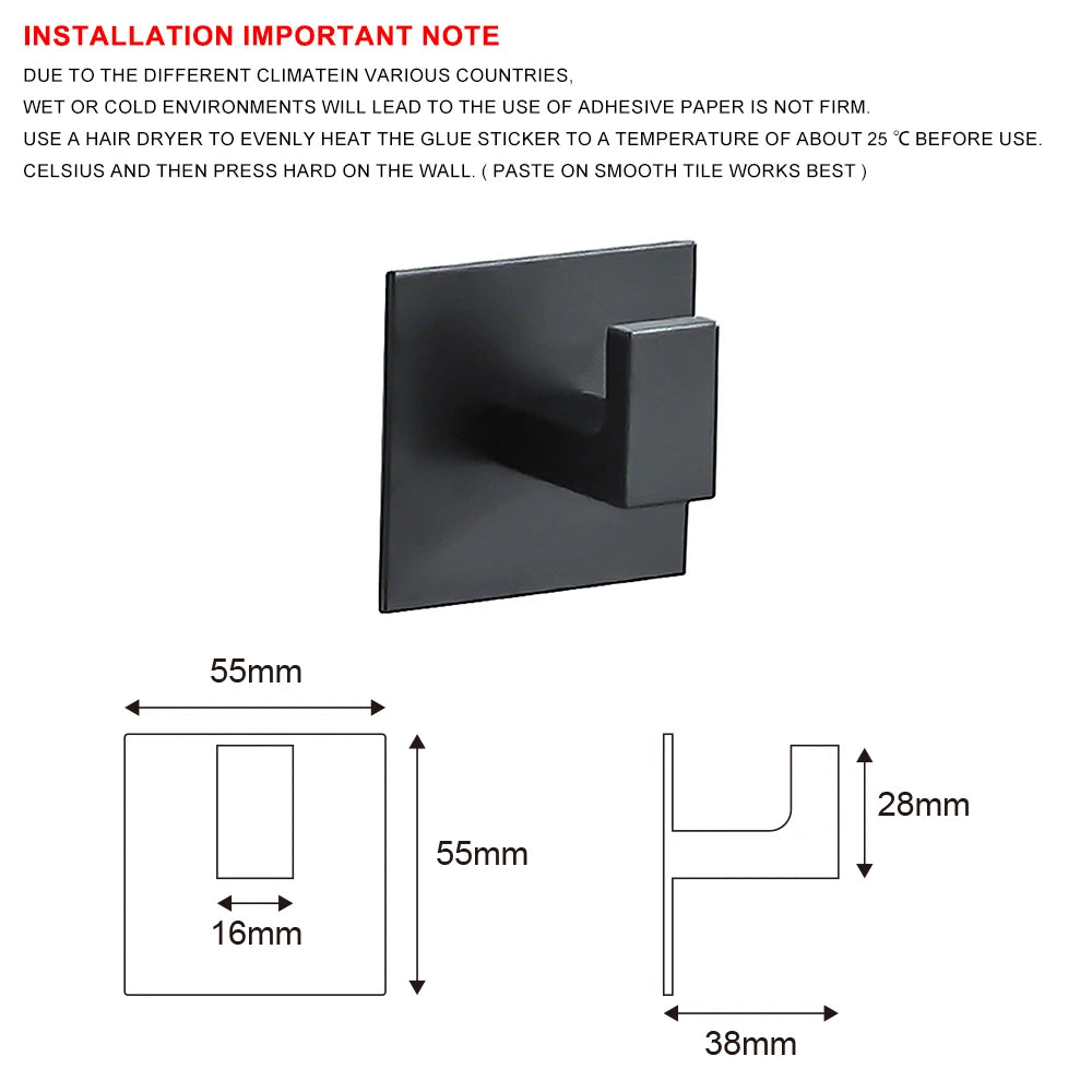 Black Adhesive Wall Hook Set