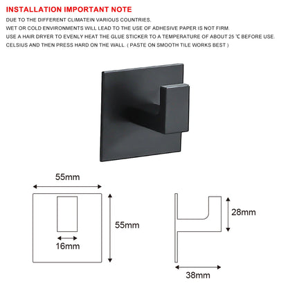Black Adhesive Wall Hook Set