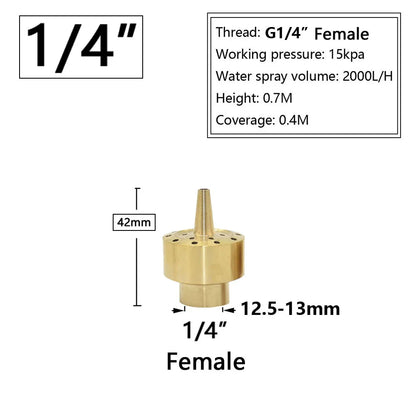 Brass Fountain Nozzle 1/4-1.5" Thread Decorative