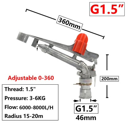 Metal Rain Gun Sprinkler 1/2-2" Female Thread