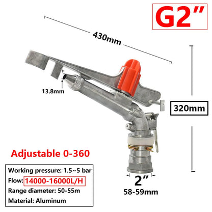 Metal Rain Gun Sprinkler 1/2-2" Female Thread