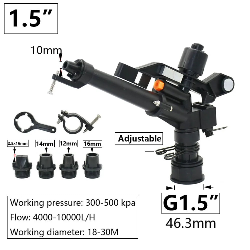 Metal Rain Gun Sprinkler 1/2-2" Female Thread