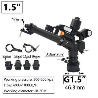 Metal Rain Gun Sprinkler 1/2-2" Female Thread