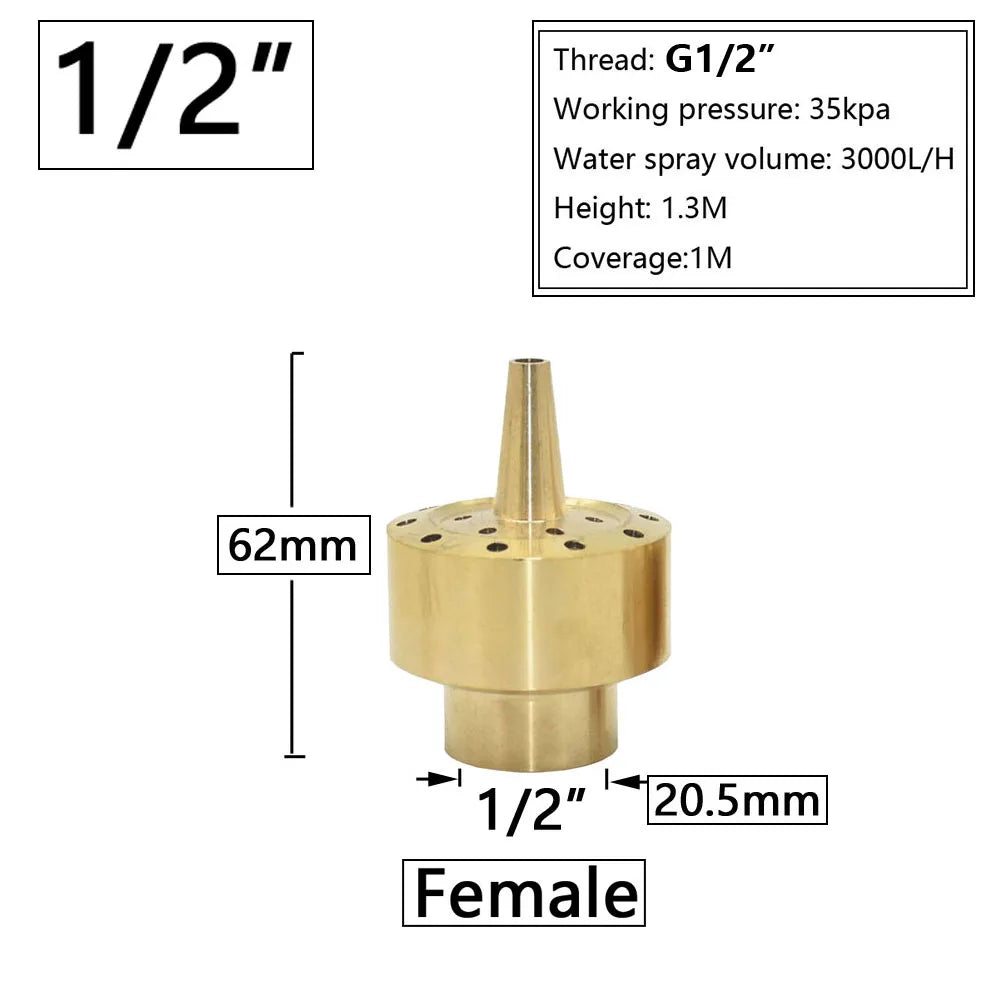 Brass Fountain Nozzle 1/4-1.5" Thread Decorative