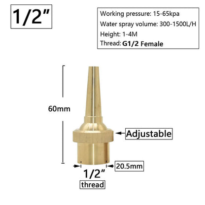Brass Fountain Nozzle 1/4-1.5" Thread Decorative