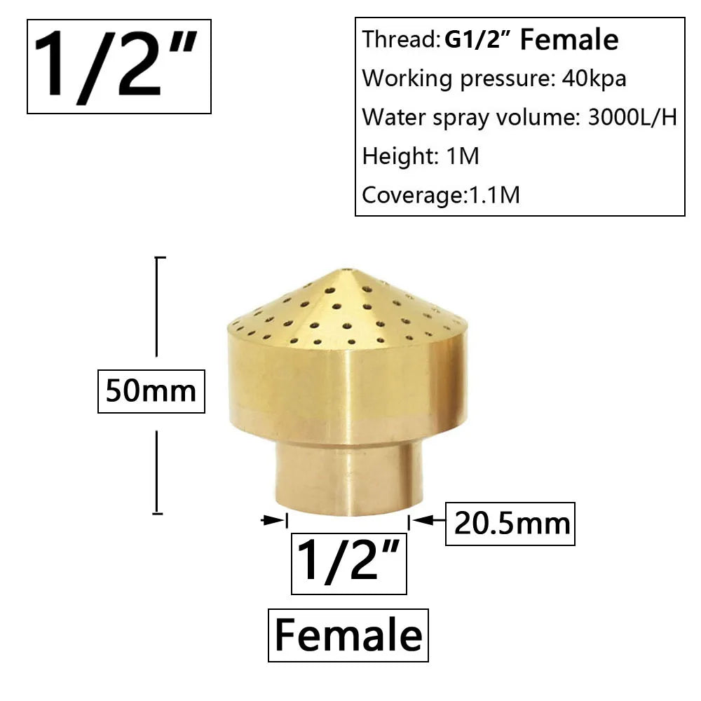 Brass Fountain Nozzle 1/4-1.5" Thread Decorative
