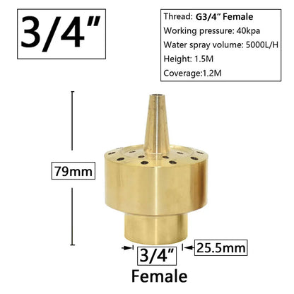 Brass Fountain Nozzle 1/4-1.5" Thread Decorative