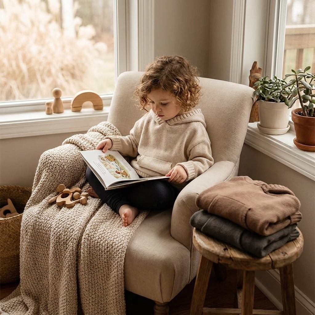 Kids Fine Knit Hoodie Sweater lifestyle 2