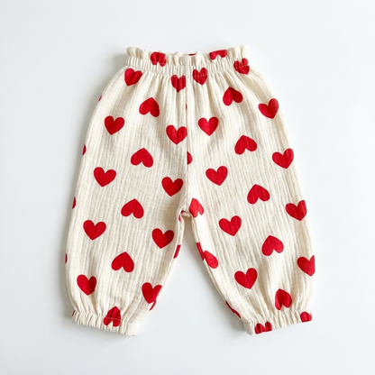 Baby Girls Printed Casual Pants - Red Heart