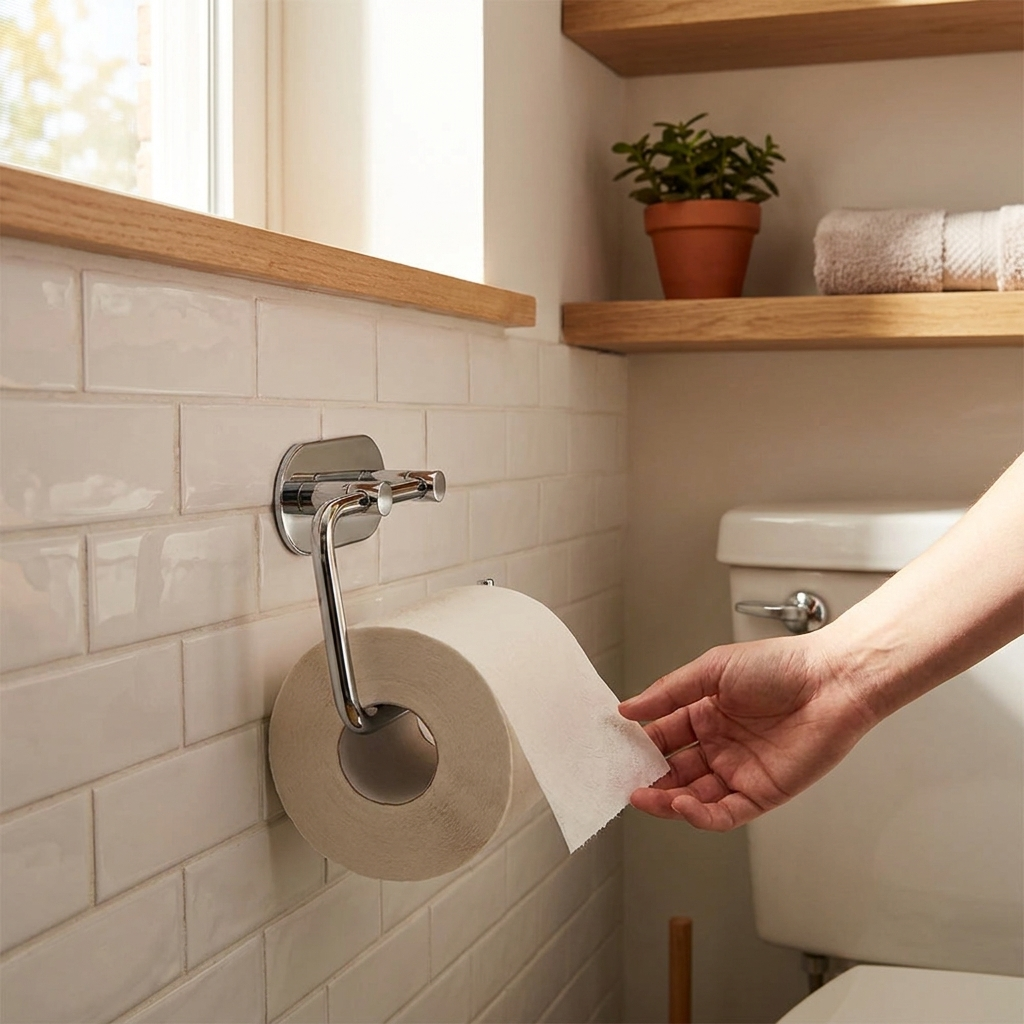 Adhesive Stainless Steel Toilet Roll Holder lifestyle