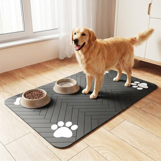 Dog Cat Waterproof Feeding Mat lifestyle golden retriever