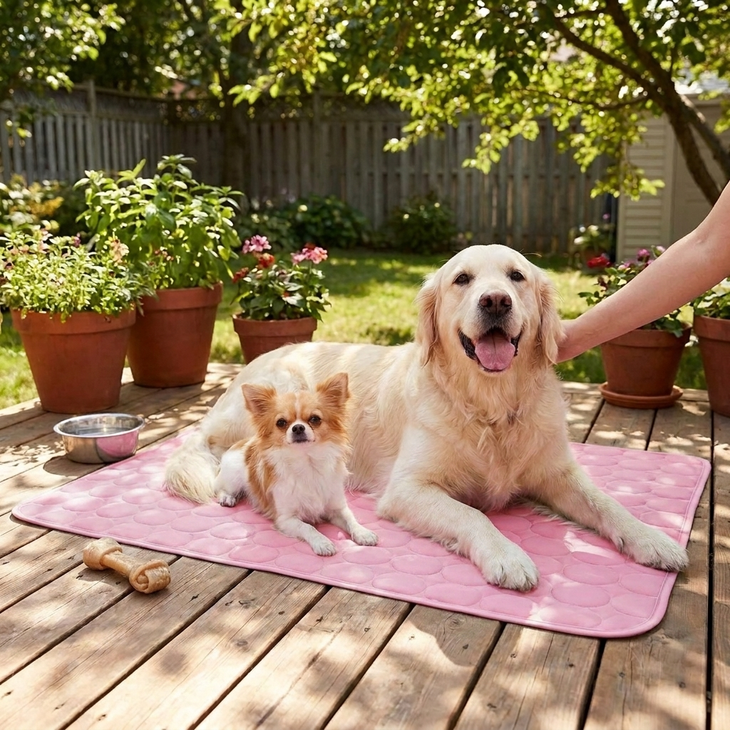 Pink Cooling Dog Cat Mat - Lifestyle