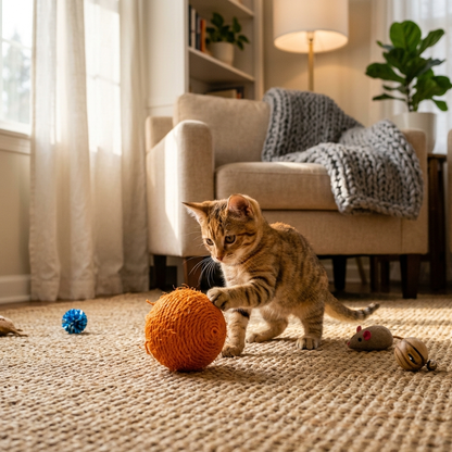 Orange sisal cat scratch ball