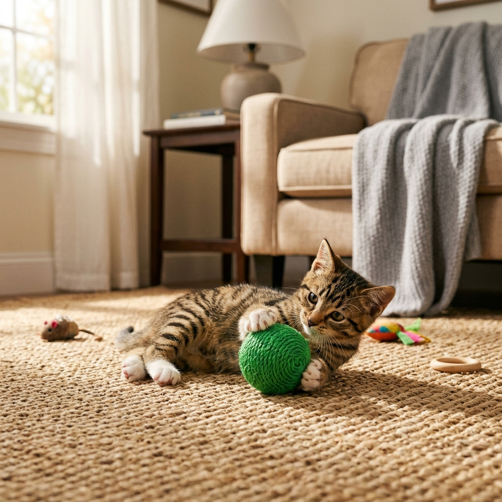 Green sisal cat scratch ball