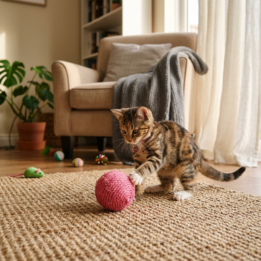Pink sisal cat scratch ball