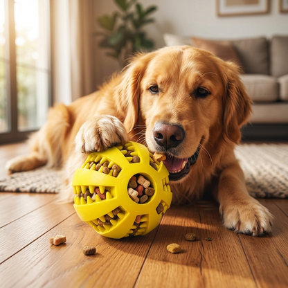 Yellow treat feeder dog chew ball