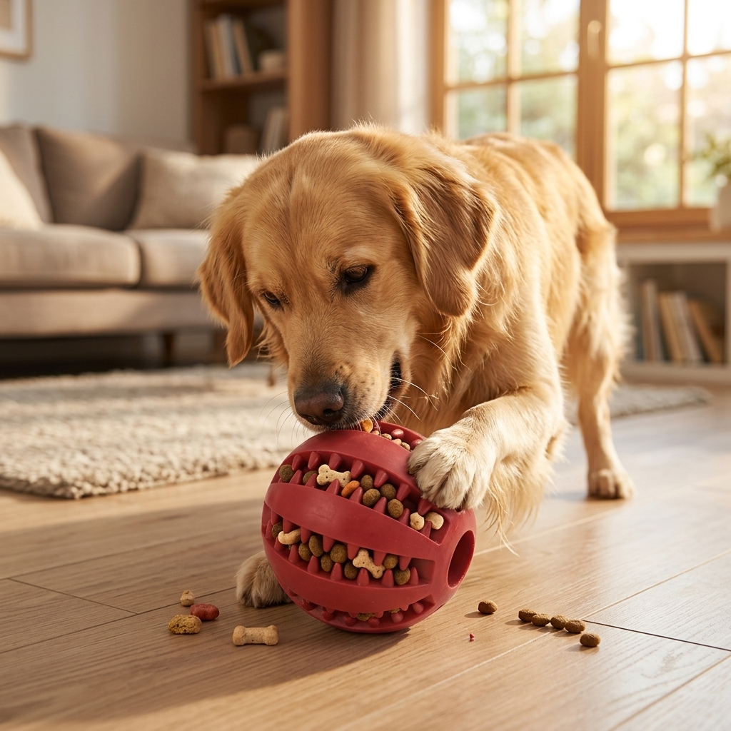 Red treat feeder dog chew ball