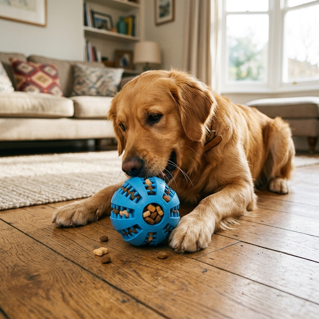 Blue treat feeder dog chew ball