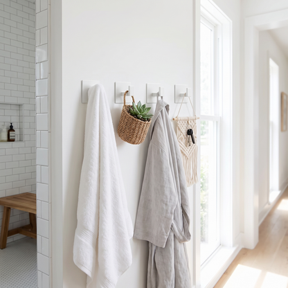 White adhesive wall hooks