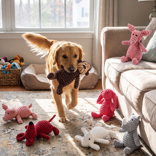 Corduroy Molar Plush Dog Toy lifestyle