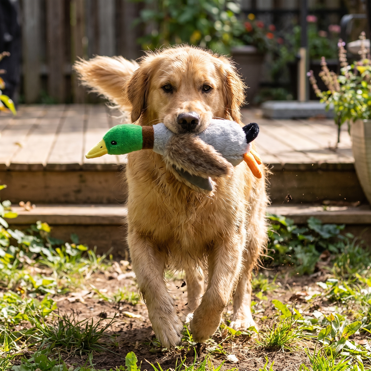Squeaky Plush Duck Dog Toy lifestyle