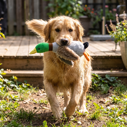 Squeaky Plush Duck Dog Toy lifestyle