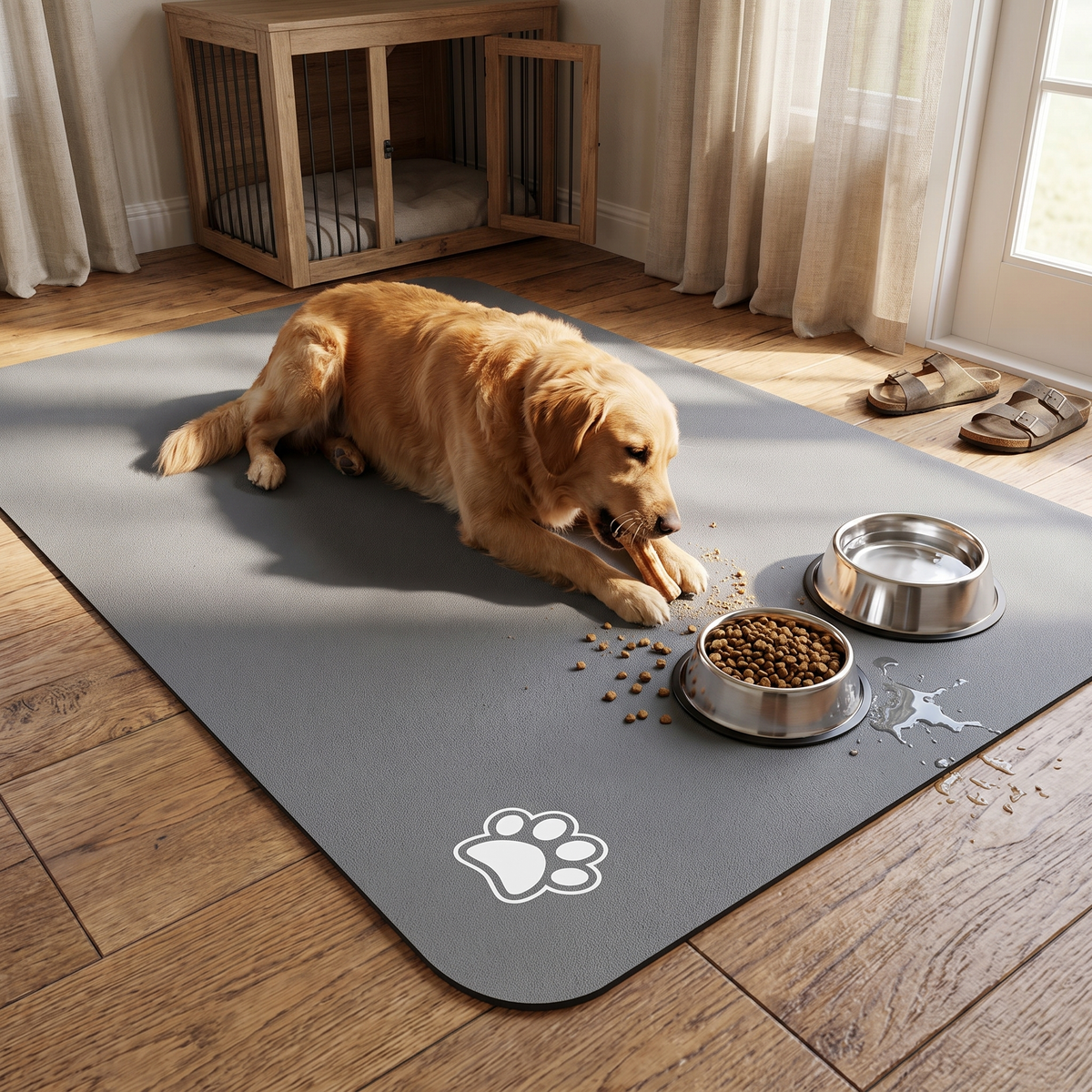 Absorbent Pet Feeding Mat lifestyle