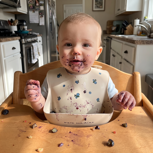 Silicone Baby Bib Cherry Print lifestyle