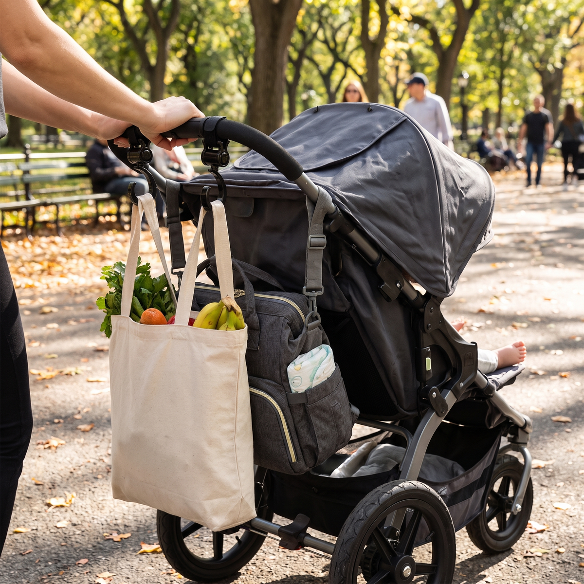 360 Rotating Stroller Hooks lifestyle