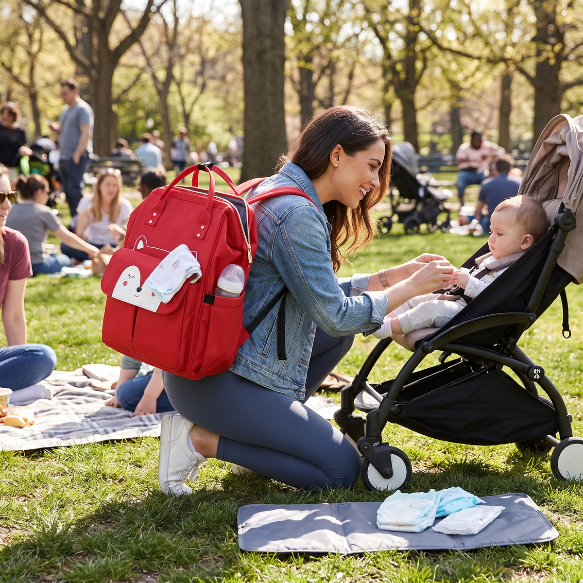 Red Maternity Backpack lifestyle