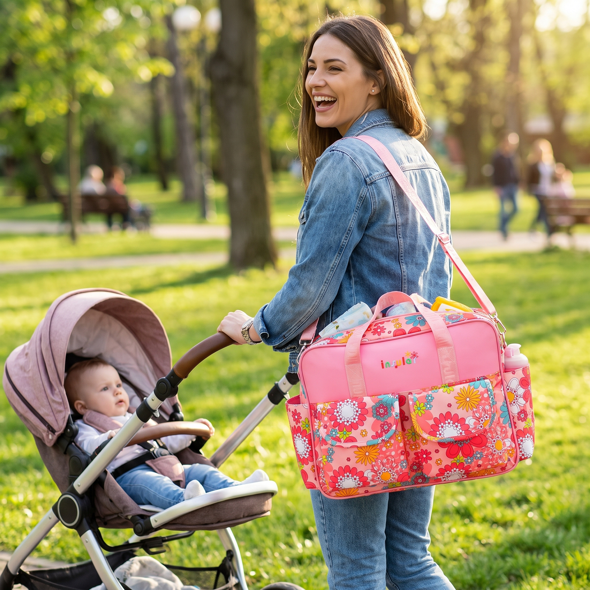 Pink Lady diaper bag lifestyle