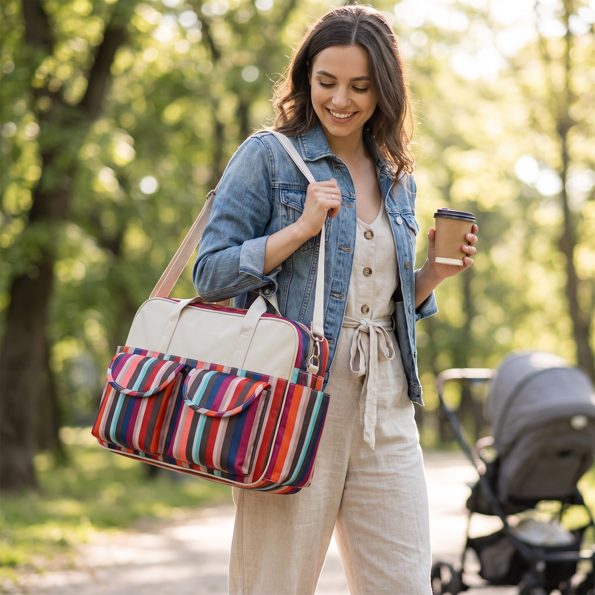 Color Stripes diaper bag lifestyle