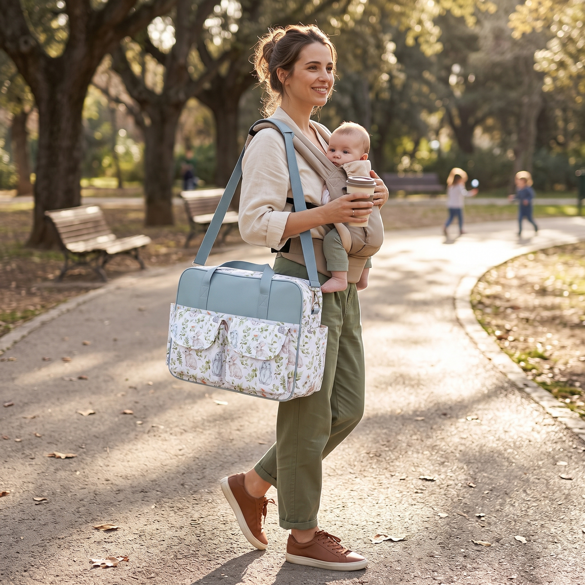 Pastoral Rabbit diaper bag lifestyle