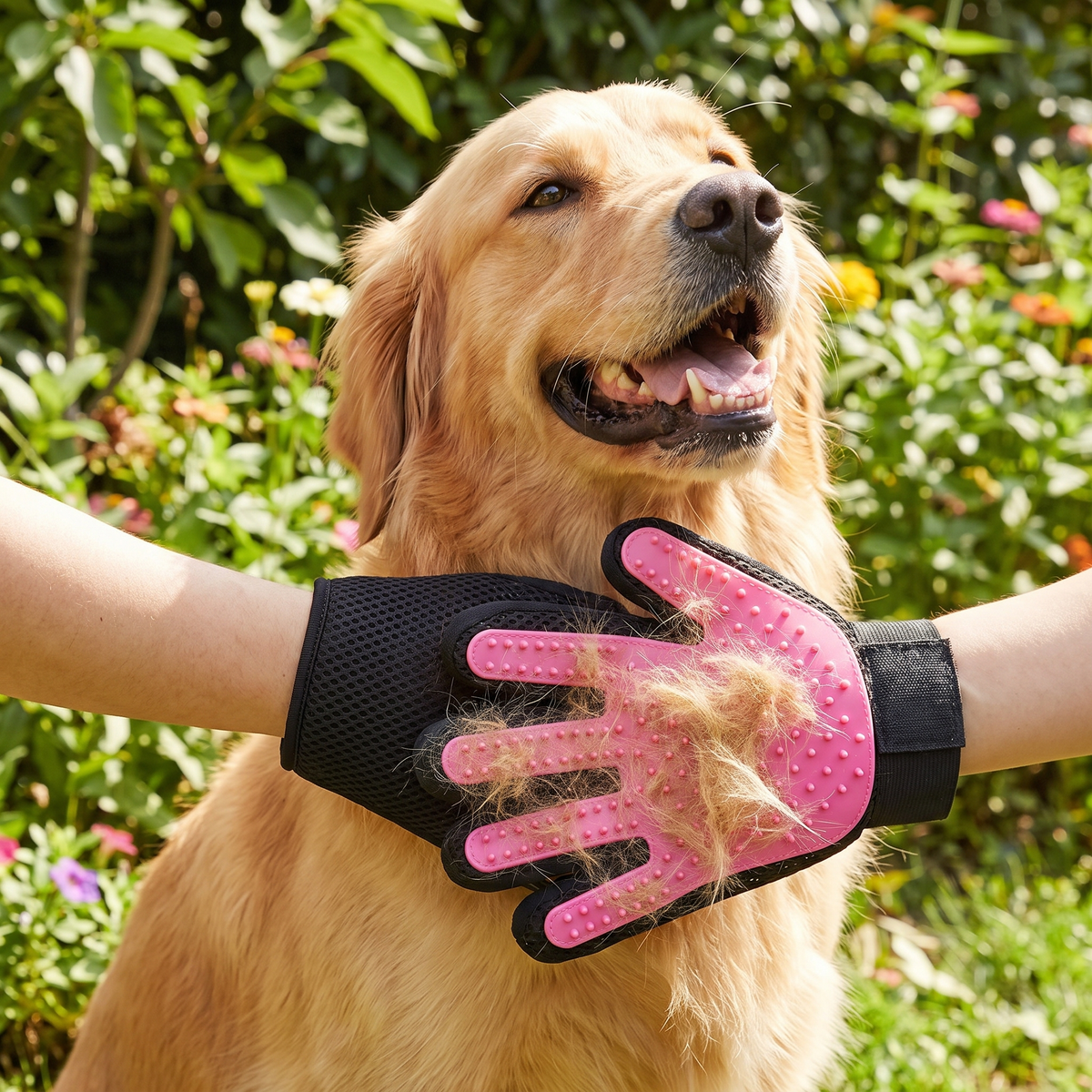 Pink grooming glove lifestyle