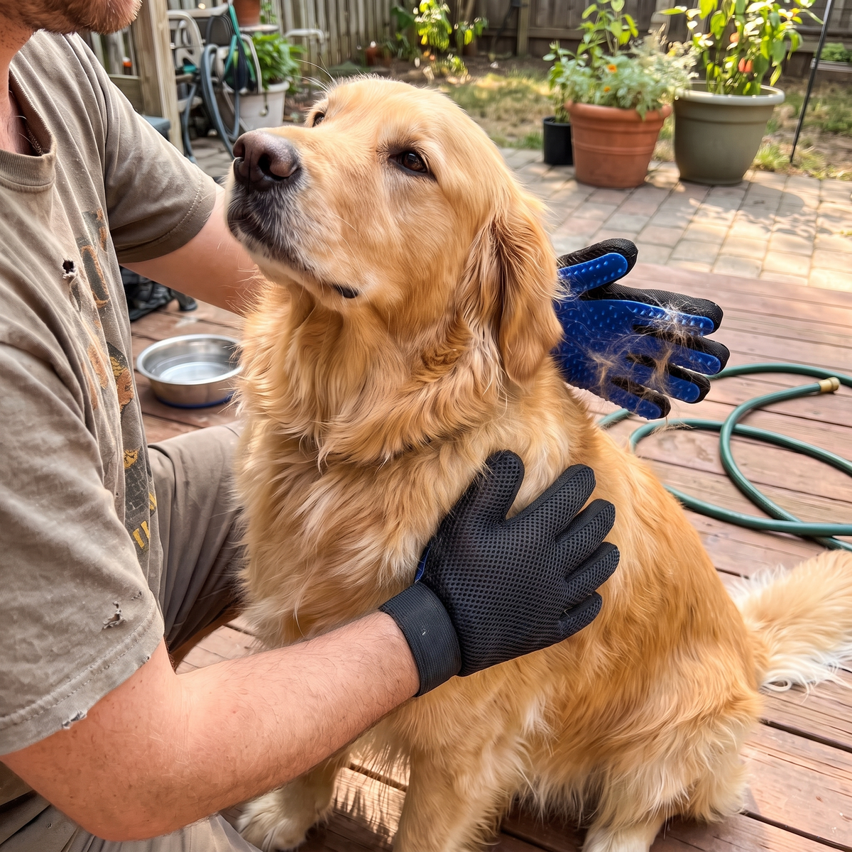 Blue grooming glove lifestyle