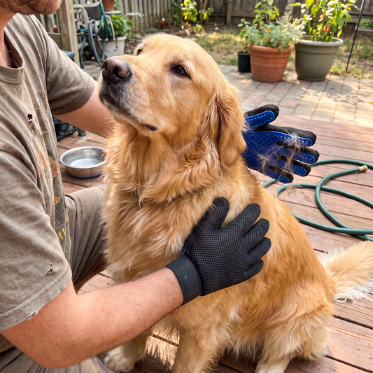 Blue grooming glove lifestyle