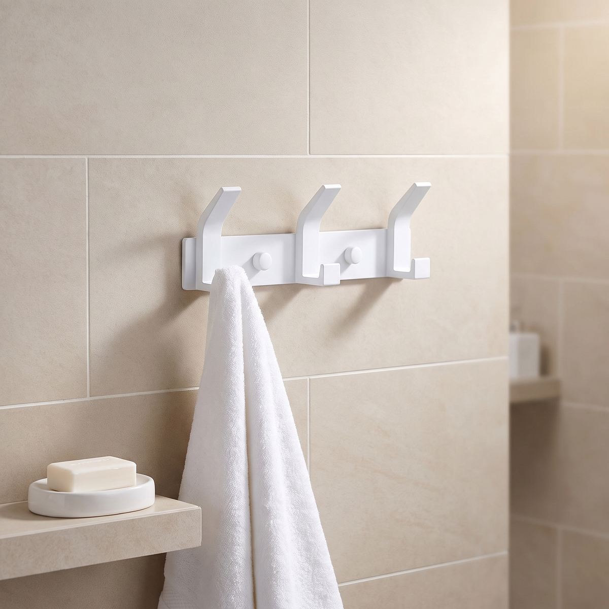 Self-Adhesive Wall Hooks Coat Rack - White lifestyle